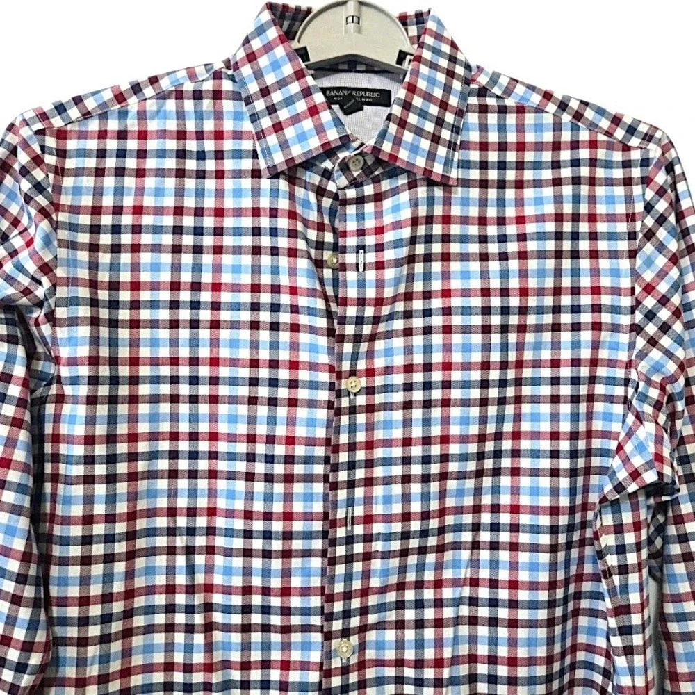 Gingham Button Down 100% Cotton Slim Fit Medium Banana Republic Mens‎